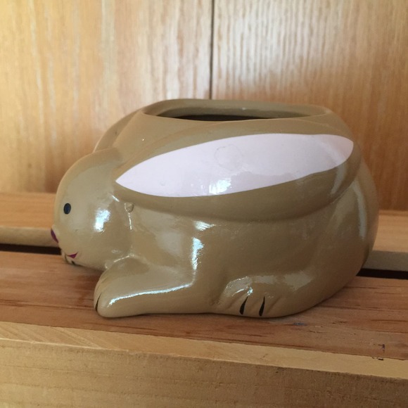 Easter Bunny Rabbit Candle Holder Brown Ceramic Rocket Farms - Picture 5 of 8